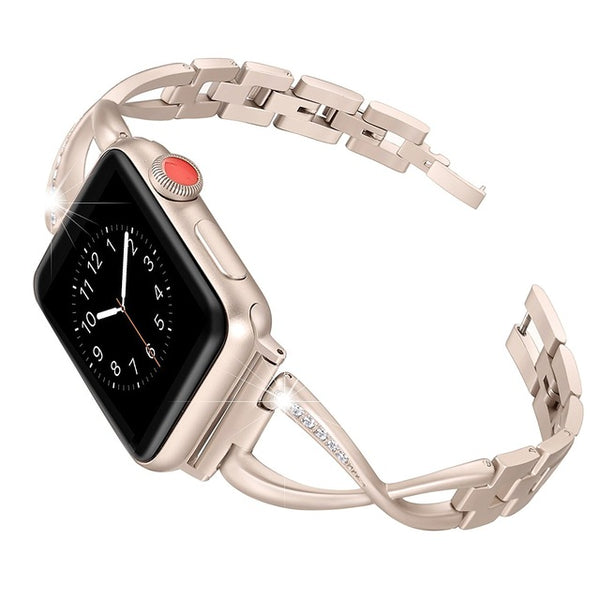 JANSIN Women Watch band for Apple Watch Bands 38mm/42mm/40mm 44mm diamond  Stainless Steel Strap for iwatch series 4 3 2 Bracelet